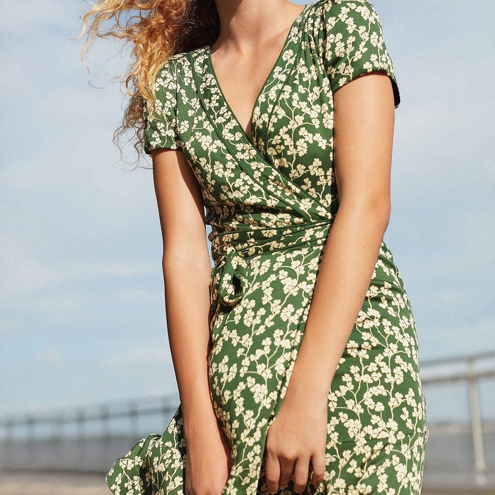 UO Kimchi Blue Rita green clover wrap dress